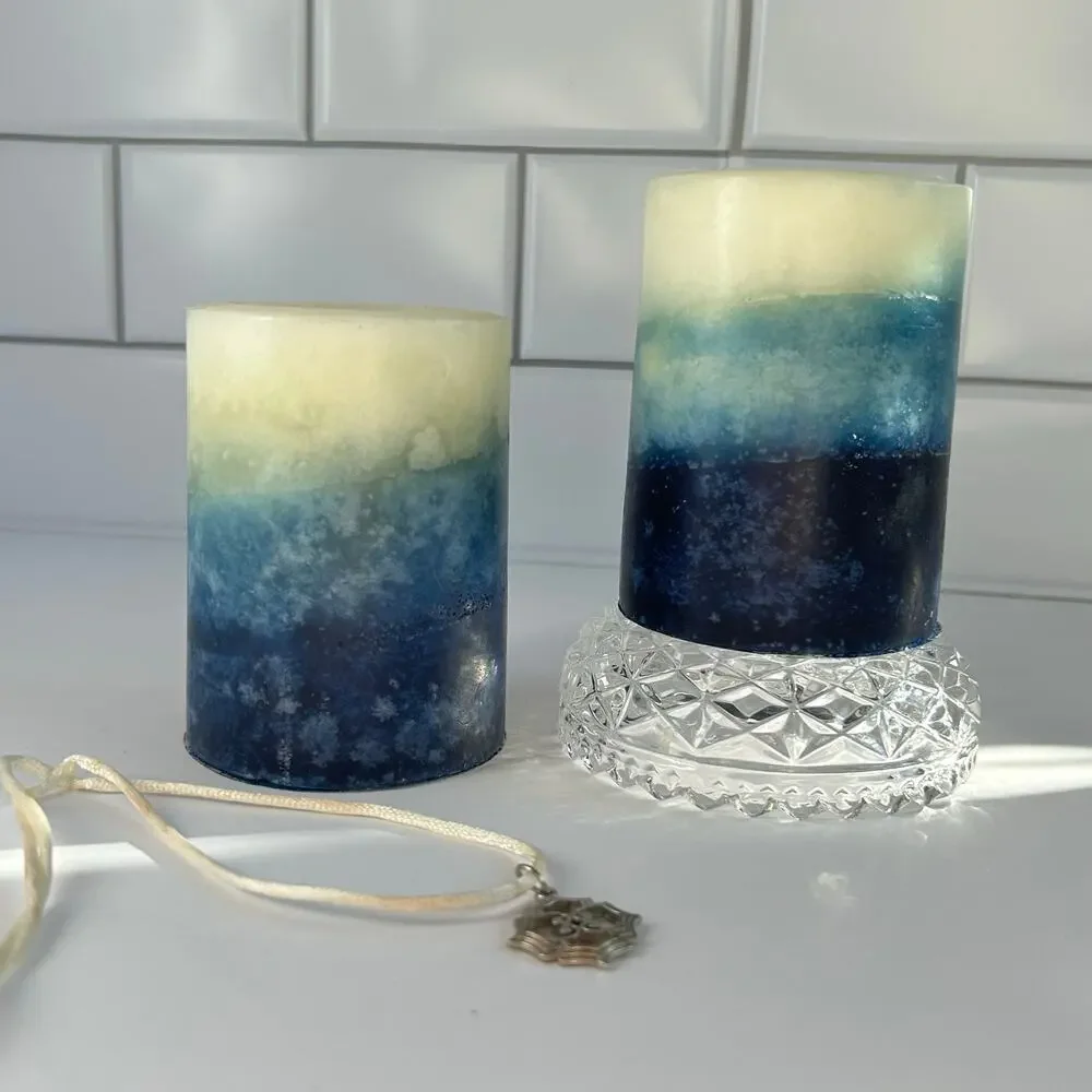 Pier 1 Imports Blue Ombre Pillar Candles Sapphire Orchid Set 3x4